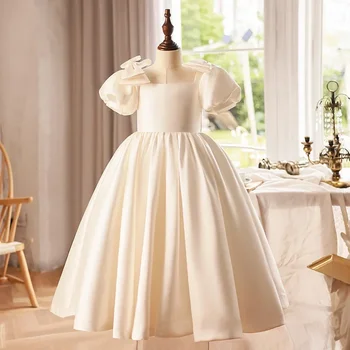 2023 Вечернее платье для детей, для маленьких девочек, роскошные простые белые бальные платья, для подростков, платья принцесс для фортепианного выступления на День рождения