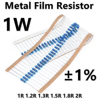 (50шт) 1 Вт Металлический пленочный резистор 1% пятицветный кольцевой прецизионный резистор 1R 1.2R 1.3R 1.5R 1.8R 2R