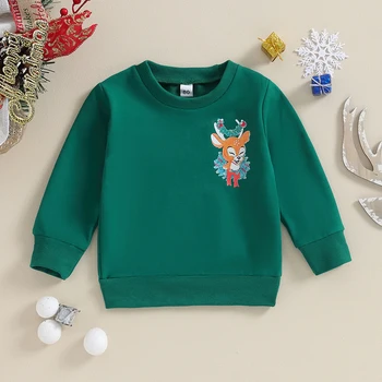 BeQeuewll/ Детские Рождественские толстовки на осень, свободный пуловер с длинными рукавами и милым принтом оленя, теплые топы для малышей от 1 до 4 лет