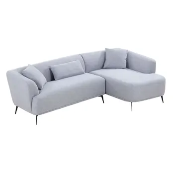 L-образный секционный диван-кушетка с шезлонгом, металлические ножки, светло-серый