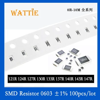 SMD резистор 0603 1% 121R 124R 127R 130R 133R 137R 140R 143R 147R 100 шт./лот микросхемные резисторы 1/10 Вт 1,6 мм*0,8 мм