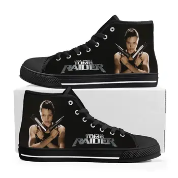 Высокие кроссовки Lara Croft Tomb Raider, Мужские И женские кроссовки для подростков, Анджелина Джоли, Парусиновые кроссовки, Обувь для пары, Повседневная обувь на заказ