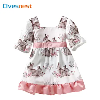 Детские платья с мультяшным кроликом для девочек, летнее детское платье для девочек, хлопковые повседневные платья для девочек с коротким рукавом от 1 до 3 лет