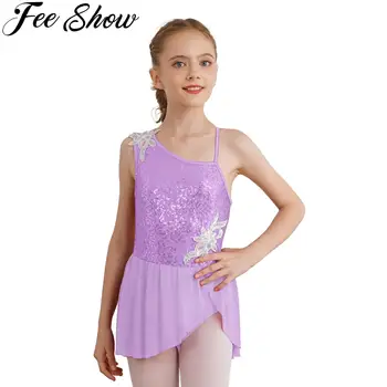 Детское балетное платье для девочек без рукавов с блестками, цветочное платье для фигурного катания, гимнастические танцевальные костюмы Балерины, платье
