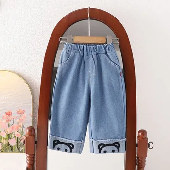 Джинсовые брюки для девочек Весна-осень 2023, модные джинсовые брюки для маленьких девочек, одежда для маленьких девочек, детские леггинсы, костюм от 1 до 5 лет
