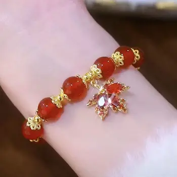 Дизайнерские подарки для девочек Ручной работы, плетеный браслет из сплава с подвесками в виде кленовых листьев, браслет в китайском стиле, женский браслет, веревка для рук