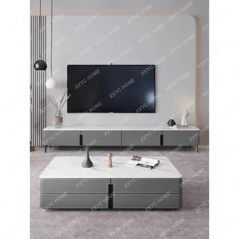 Журнальный столик, Шкаф для телевизора, Современная гостиная в скандинавском стиле для небольшой квартиры, Напольный шкаф из высококачественной каменной плиты