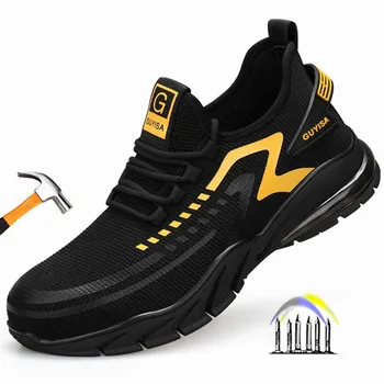 защитная рабочая обувь со стальным носком, защищающая от проколов, дышащие рабочие кроссовки для мужчин, противоскользящая черная защитная обувь, защитная обувь