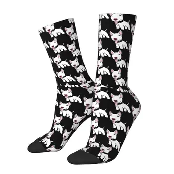 Зимние носки унисекс для домашних собак с белым бультерьером, теплые носки Happy Socks в уличном стиле Crazy Sock