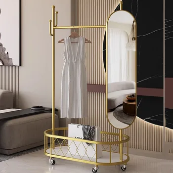 Золотая балконная вешалка для одежды на зеркальных колесиках, экономящая место Вешалка для одежды, Металлическая стойка для хранения Para Ropa Мебель для гостиной