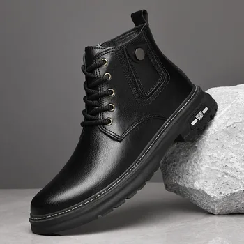 Итальянский бренд, мужские ботинки из натуральной кожи, красивые рыцарские ботинки на шнуровке, зимняя мужская рабочая одежда с высоким берцем, обувь в плюшевом стиле