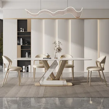 Каменный стол современный простой светлый роскошный светлый высококачественный прямоугольный итальянский дизайнерский обеденный стол и стул в сочетании