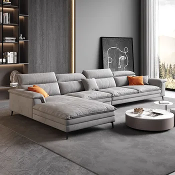 Кожаные диваны для гостиной, Ленивый Современный угловой напольный диван с откидной спинкой, современная изогнутая мебель для патио Para El Hogar