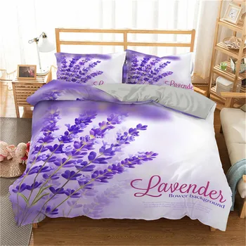 Комплект постельного белья с цветами лаванды, фиолетовый пододеяльник размера King Queen Size, Стеганое одеяло для взрослых, детское постельное белье, покрывало 3шт