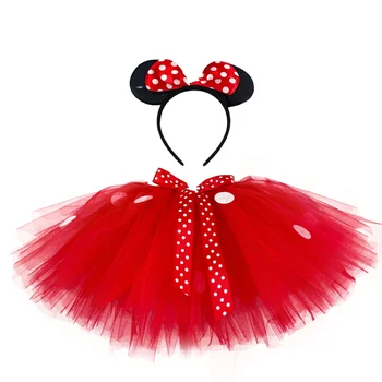 Красные юбки-пачки с Микки для девочек, детские пышные балетные юбки из тюля с бантом для волос, детский день рождения, Рождественский костюм для косплея, праздничный костюм