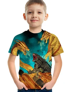 Креативная футболка Для мальчиков С 3D Принтом Динозавра И Дракона, Повседневные Легкие Удобные Футболки С круглым вырезом И короткими рукавами, Детская одежда