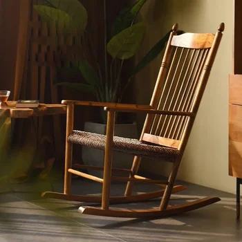 Кресло-качалка, массив дерева, плетеный балкон из ротанга для отдыха, кресло для отдыха, кресло-качалка из ротанга для обеденного перерыва, ретро домашний диван-кресло