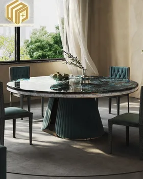 Легкая роскошь сочетание круглого стола и стула из натурального роскошного камня дизайнерская вилла высокого класса большой семейный ресторан с вертушкой
