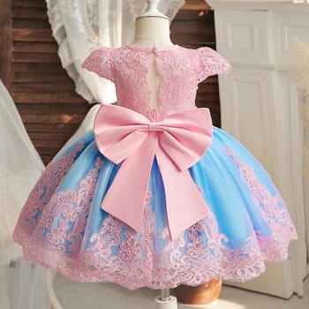 Летнее платье с вышивкой на День рождения для маленьких девочек, платье с цветочным бантом, Вечернее свадебное платье принцессы для девочек, праздничные платья для детских вечеринок