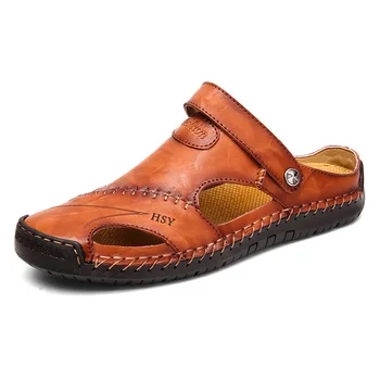 Летняя обувь для мужчин 2023, мужские сандалии большого размера, мужские модные кожаные пляжные повседневные сандалии, тапочки, походные сандалии для шитья