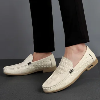 Лучшая британская мужская обувь 2023 осени, Новая Социальная Обувь из воловьей кожи, Мужская Модная повседневная обувь, Комфортная обувь Lazy Bean, Мужская Кожаная модельная обувь
