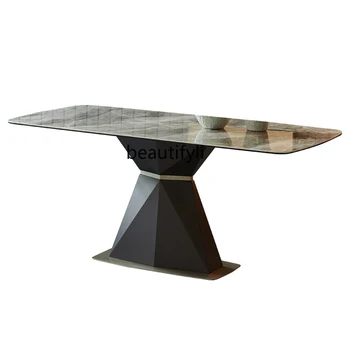 Минималистский обеденный стол с каменной плитой, светильник, Роскошные обеденные столы и стулья, Легкая Современная минималистская мебель