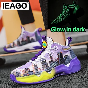 Модная мужская баскетбольная обувь IEAGO, повседневные дышащие женские спортивные кроссовки с высоким берцем для тренировок