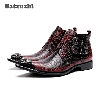 Модные мужские ботинки Batzuzhi корейского типа, кожаные модельные ботинки botas hombre, винно-красные вечерние и свадебные ботинки с острым металлическим наконечником, мужские ботинки для вечеринок и свадеб
