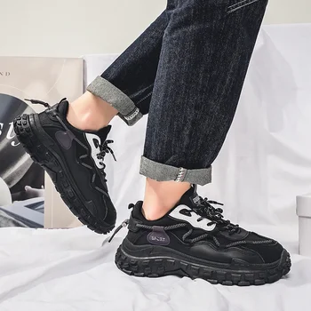 Мужская обувь 2023 года, мужская вулканизированная обувь с перекрестной шнуровкой, модные повседневные нескользящие дышащие кроссовки на платформе с круглым носком