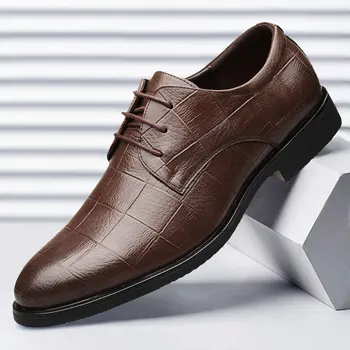 Мужская обувь Дышащие черные мужские модельные туфли Классическая Деловая Официальная обувь Кожаные туфли Оксфорды Мужская повседневная обувь Свадебные туфли на плоской подошве