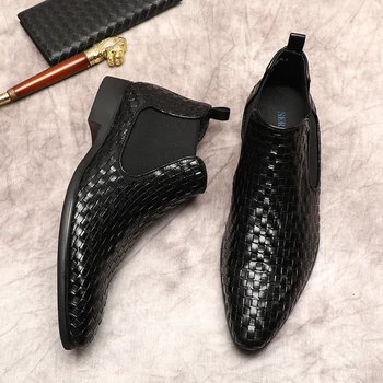 Мужская обувь из натуральной кожи, ботильоны, черные мужские ботинки без застежки, высококачественные официальные осенние ботинки Челси с тесьмой, Обувь