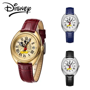 Мужские часы с Микки Маусом Disney, милые мультяшные часы для взрослых, кожаный ремешок, милые женские наручные часы с Микки, подарки для детей, часы в подарок