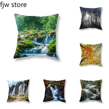 Наволочка с изображением горного лесного пейзажа, Струящаяся вода, Настроение, Украшение для дивана, Прикроватная подушка для сиденья 