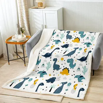 Одеяло для мальчиков с динозаврами, Милое Одеяло для кровати с кактусами, Дикие Животные, растения, Флисовое одеяло для ребенка, Декор комнаты для девочек