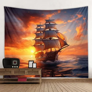 Океан картина маслом украшение гобелен Пиратский корабль настенная ткань Хиппи настенное украшение комнаты художественное украшение одеяло