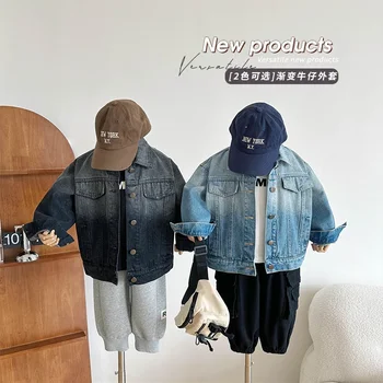 Осенняя Новая детская одежда 2023 года, Детская джинсовая куртка с градиентом, Крутой и дикий топ для мальчиков