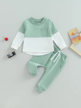 Осенняя одежда из 2 предметов для маленьких девочек, очаровательная толстовка с длинными рукавами и штаны, комплект с яркими контрастными