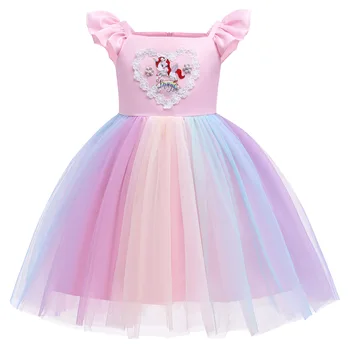 Платье с единорогом для девочек, платья принцесс с цветами и радужным жемчугом, Короткий выпускной 2023, Летний костюм, детская одежда, Детская одежда