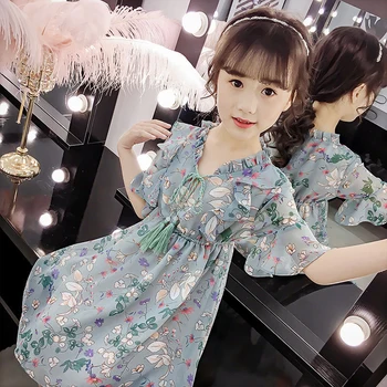 Платья для девочек EACHIN, повседневная одежда для маленьких девочек, милое шифоновое платье с V-образным вырезом для маленьких девочек, повседневное красивое платье принцессы с цветочным принтом