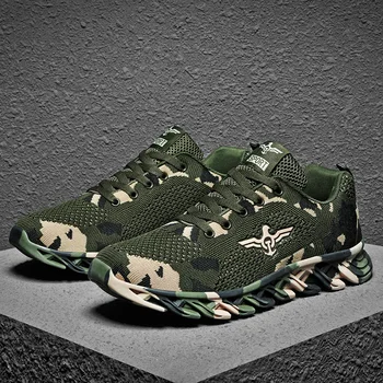 Повседневная обувь Мужская Армейская зеленая TrainersNew Камуфляжные модные кроссовки Дышащие