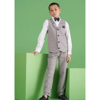 Повседневные Элегантные костюмы для мальчиков в Продвижении, Однобортный жилет и брюки, комплект из 2 предметов, Приталенный Детский Новый жилет с V-образным вырезом