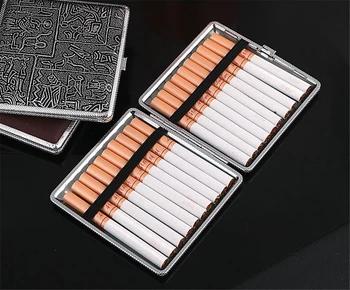 Портсигар Вмещает 20 палочек, Чехол для хранения Сигаретной коробки из Искусственной кожи, Подарочные Аксессуары для курения, Женские Мужские Металлические Сигареты