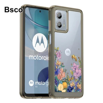 Прозрачный жесткий акриловый чехол для телефона Motorola Moto G53 5G в цветочек, противоударная задняя крышка