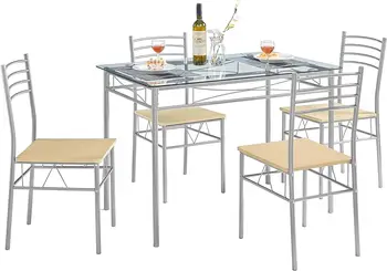 Прочный обеденный стол из нержавеющей стали на 4 персоны со стеклянной столешницей, небольшое пространство, простота сборки, серебристый