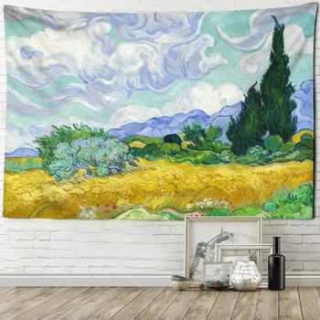 Пшеничное поле и кипарис, гобелен, пейзаж Ван Гога, гостиная, домашний фон, Подвесная ткань, настенное украшение, ТАПИЗ