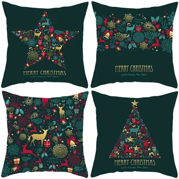 Рождественская красно-зеленая наволочка с принтом, чехол для диванной подушки, Новогодняя наволочка для нового дома