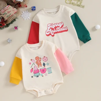 Рождественский наряд для новорожденной девочки, пряничный комбинезон с длинным рукавом, пуловер, толстовка, боди, комбинезон, зимняя рождественская одежда