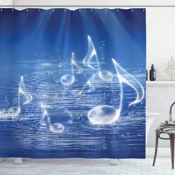 Синяя музыкальная ткань, занавеска для душа, Водяные музыкальные ноты, пузырьки, танцующие волны, Фантазия, более чем реальная Тематическая ткань, набор декора для ванной комнаты