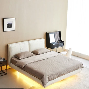 Современная простая подвесная кровать из натуральной кожи, домашняя спальня, главная спальня, легкая роскошная минималистская двуспальная кровать из первого слоя воловьей кожи