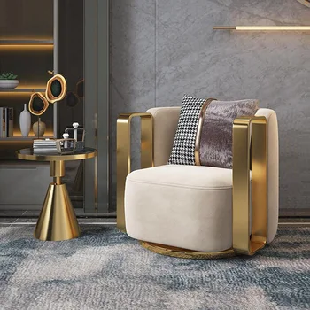 Современное вращающееся кресло для гостиной, роскошный одноместный диван с золотым металлическим каркасом для мебели для гостиной